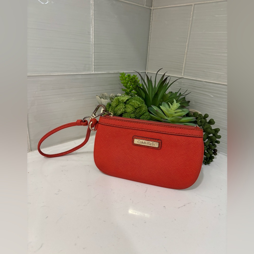 Calvin Klein Red Wristlet Saffiano-Style Small Pouch Coin Purse
